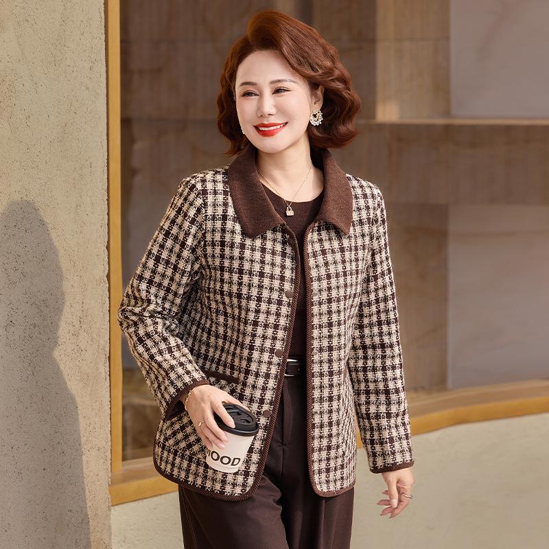 

Spring & Autumn Plaid Lapel Jacket for Middle-Aged & Elderly Mothers - Elegant & Stylish 2026 5XL (recommended 155-165 jin)