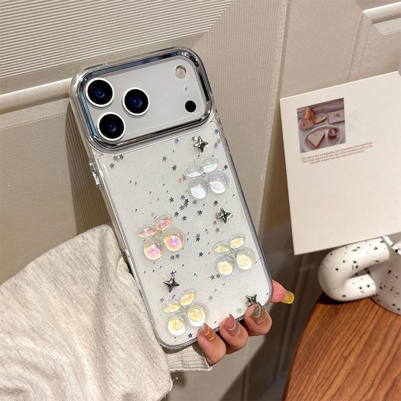 Small Fresh Ins Glitter Mobile Phone Case for IPhone16promax Cherry for Apple 17 Sequin 15pro Female Model
