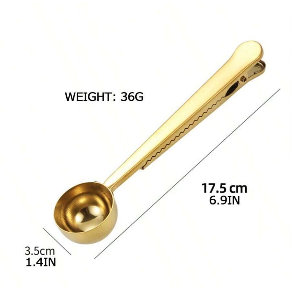 

2-in-1 Stainless Steel Coffee Measuring Coffee Scoop Multifunctional Food Sealing Clip Tea Milk Powder Scoop Coffee Accessories золотистий