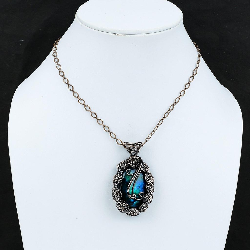 Neon Flash Labradorite Pendant Copper Wire Wrapped Gemstone Pendant Handmade Wire Wrapped Jewelry Labradorite Copper Jewelry Gift For Mother