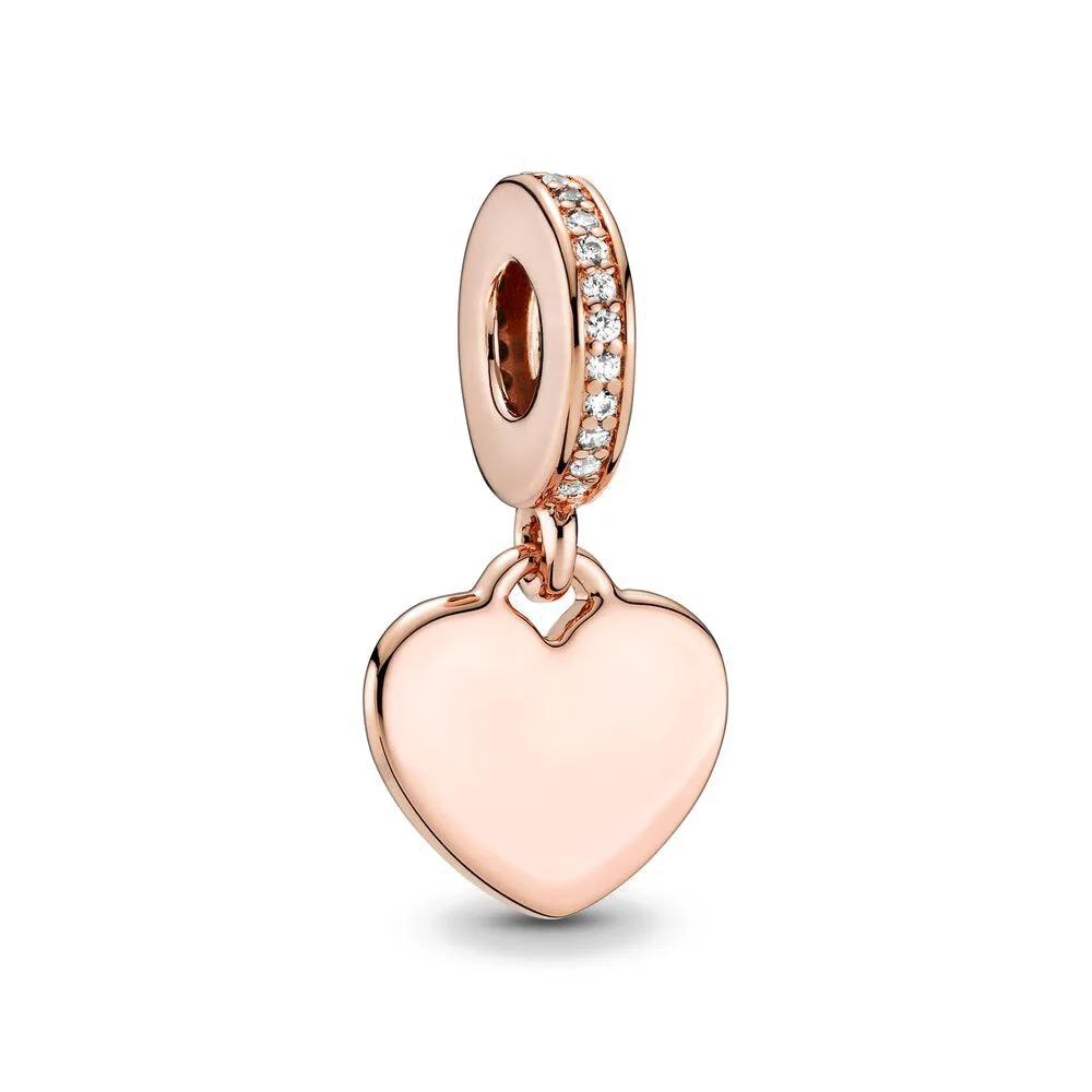 925 Silver Pink Heart Charm Pendant For Women Jewelry Making Luxury Gift Fit Bracelet Necklace Party