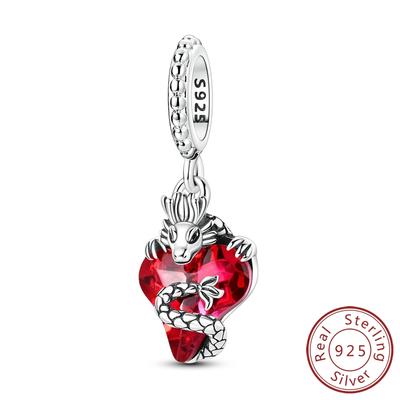 Copper Red Heart Chinese Dragon Pendants Long Charms Fits Genuine Charms Bracelet Women DoItYourself Jewellery Gifts