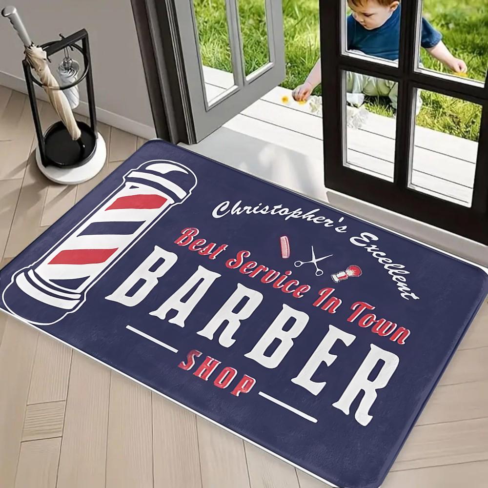 Retro Barber Shop Print Indoor Floor Mat Slip-resistant and Durable Entrance Carpet Barber Shop  Foyer Retro Decorative Foot Mat