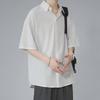 Men's Black Ice Silk Loose-Fit Short-Sleeve Shirt, Korean Style, Casual Summer Wear
