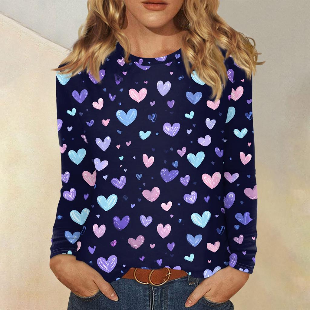 Damen Valentinstag Modisches Herzmuster Rundhals Langarm Pullover Top