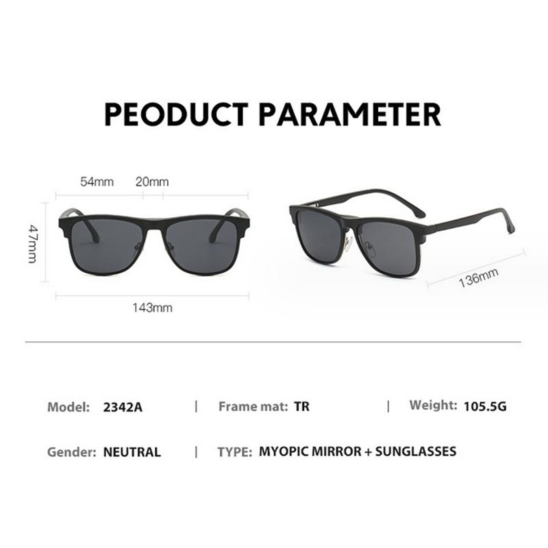 2342 Neues Retro-Sonnenbrillen-Set Für Männer Frauen Halbrahmen Magnetischer Clip Sonnenbrille TR-Rahmen -0,5 -1,0 -2 bis -6