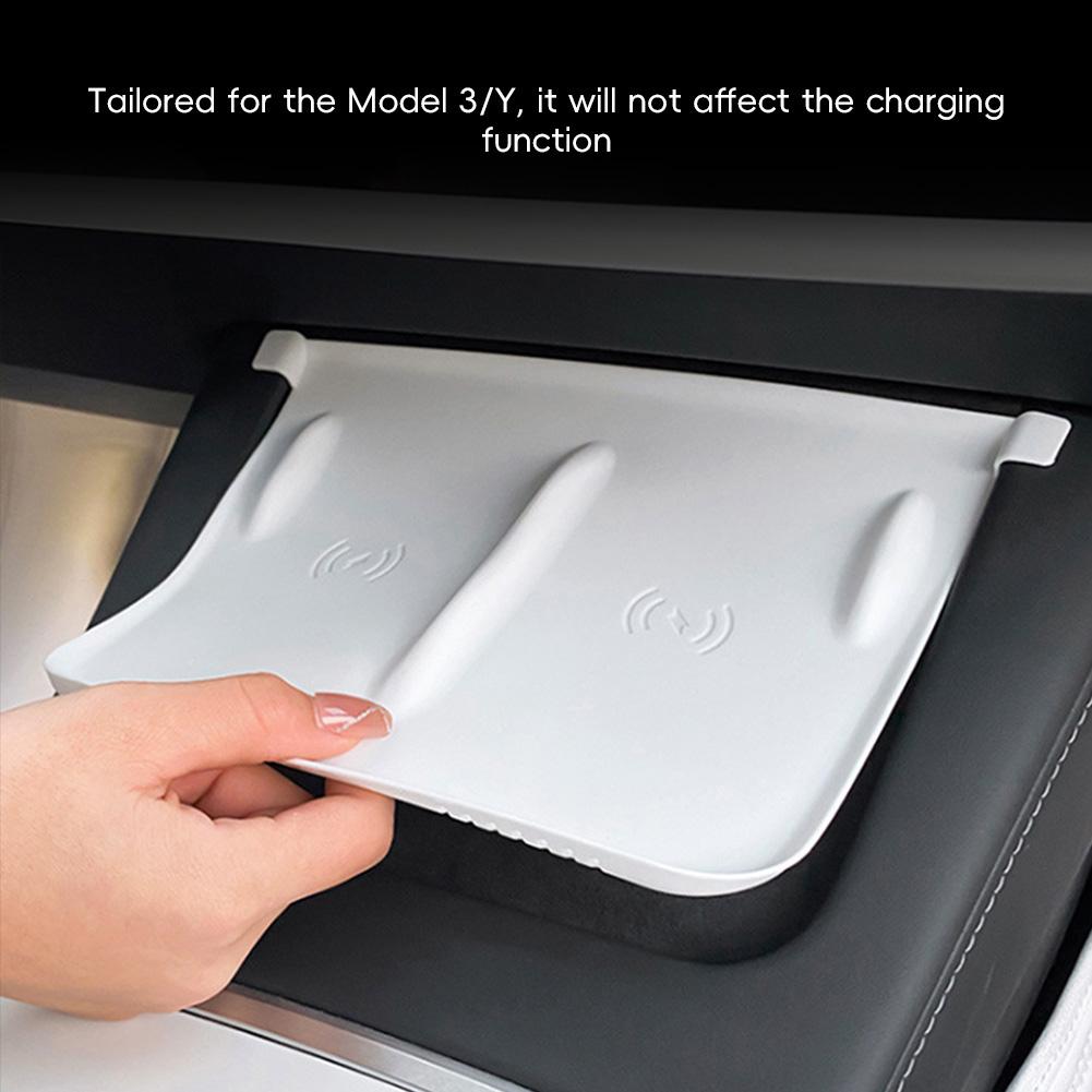 Car Silicone Wireless Charging Pad Non-Slip Mat Dust-Proof Charger Protect Cover Accessories For Tesla Model 3 Y 2024 2024 2024