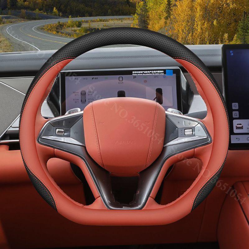 For BYD Tang L ATTO 8 Car Steering Wheel Cover Napa Leather Ultra-thin Anti Slip Car Handle Covers Interior Decor Accessories