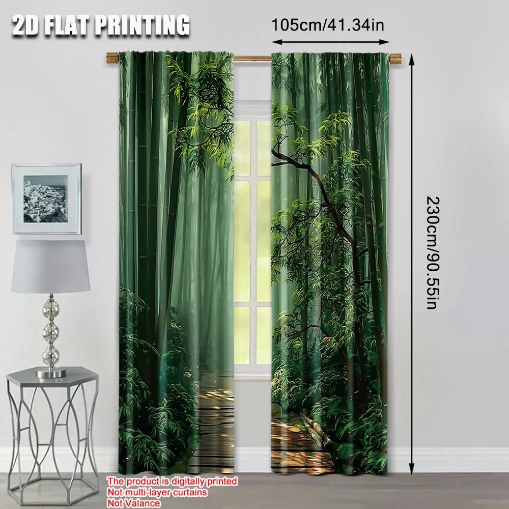 Set Of 2 Flat Printing Scene Curtains Polyester Forest Path Without Electricity Versatile Outdoor Home Garden Curtain