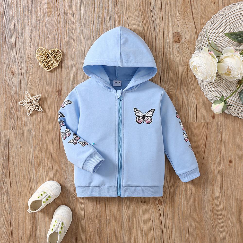 Giacca con Cappuccio Primavera Autunno da Ragazza Manica Lunga con Stampa Farfalle Zip Up Felpa con Cappuccio Cappotto