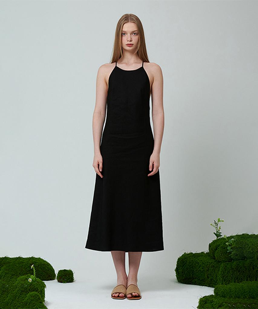 PINBLACK Linen Halter Dress Black
