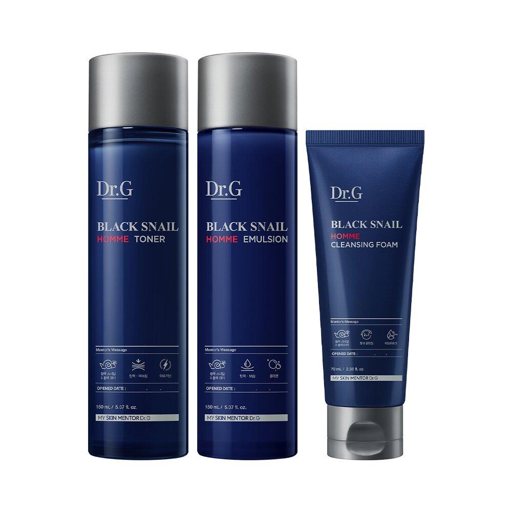 Dr.G Schwarzes Snail Homme Prestige 3-teiliges Set (Toner 150 ml + Emulsion 150 ml + Reinigungsschaum 70 ml)