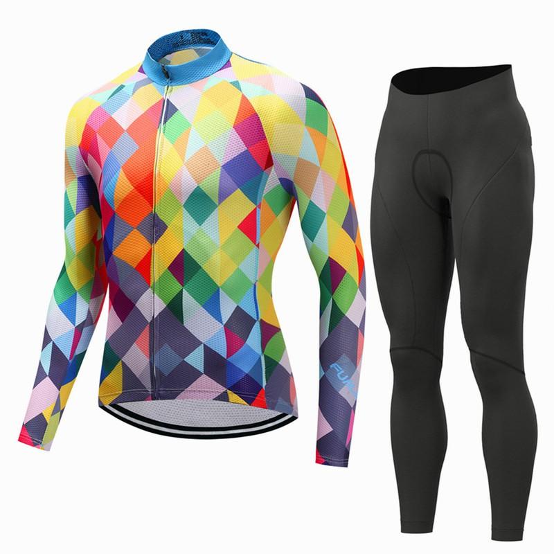 Men Women Cycling Jersey Set Long Sleeve Mountain Road Bike Outfit Breathable Quick Dry