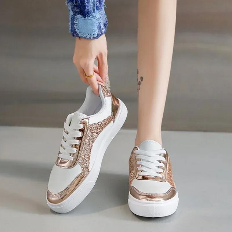 Sneaker Metal Color Casual Vulcanized Sport Shoes Fashion White Shoe for Woman Flats Shoes Summer Breathable shoes Women