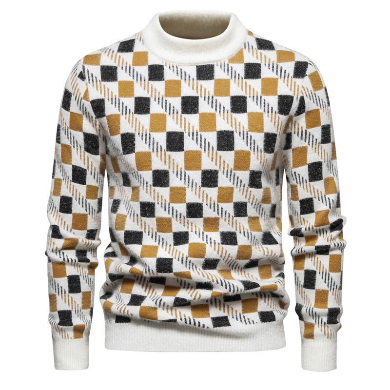 Hot Sale, European and American Crew Neck Pullover, Men's, Casual Splicing Knitted Sweater with Bottom Shirt Top