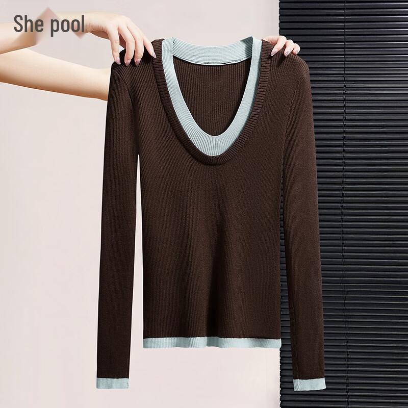 

Women s Color-block Patchwork Knit Top One Size
