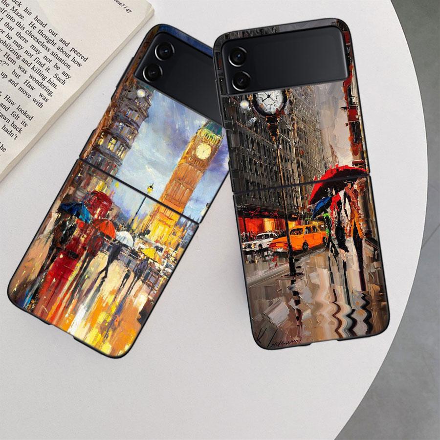 Artist London Painting Oil Painting Case For Samsung Z Flip 6 5G Galaxy Z Flip 5 4 3 5G Black Hard Cell Phone Cover Luxury PC Sh