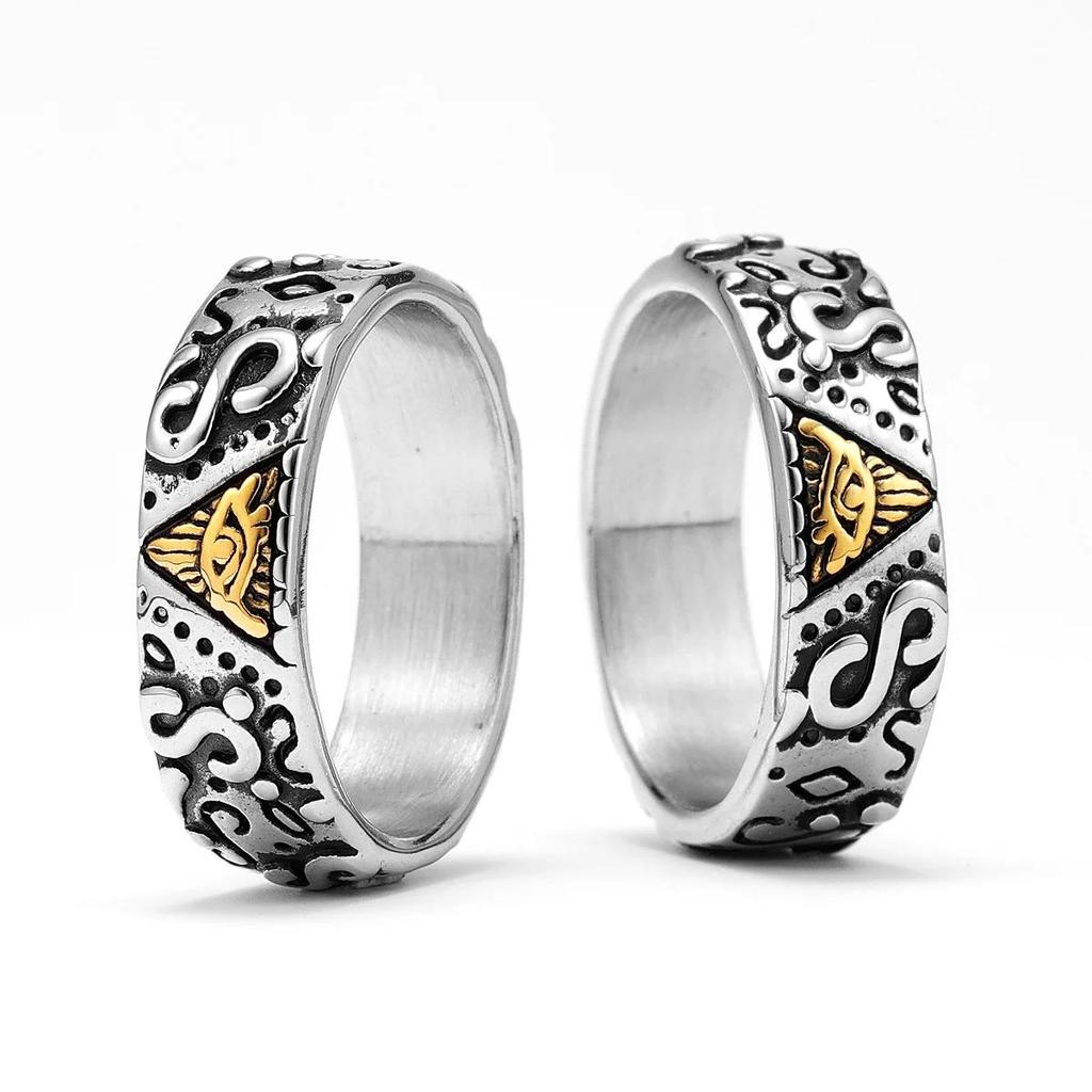 Ring Ancient Egypt Eye God Egyptian Triangle Amulet Talisman Stainless Steel Protect Power Jewelry Gift Hip Hop Rock Goth Gothic