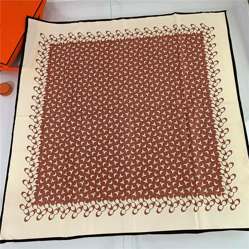 990CM Hand-Rolled Edge Ripple Pattern Square Scarf Sun Protection Twill Silk Shawl Women Luxury Headscarf