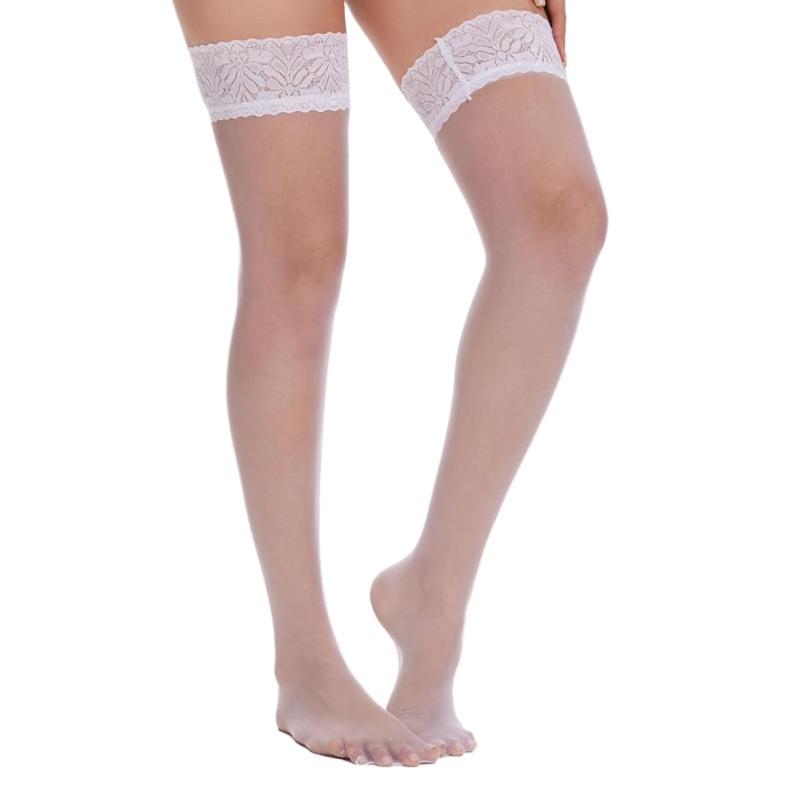 Süße 20D Strümpfe Mit Anti-Rutsch-Silikon-Spitzenabschluss Oberschenkelhohe Strümpfe Für Damen Damen Geschenk Sexy Transparente Weiße Strümpfe one size gray