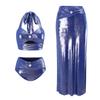 1011 European and American swimwear new fog blue glossy deep V neck pearl one-piece swimsuit women's explosion 11111