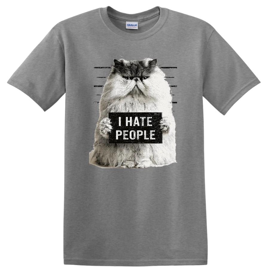 Antisocial Cat I Hate People T Shirt Funny Grumpy Introvert Meme Kitty Tee Gift M