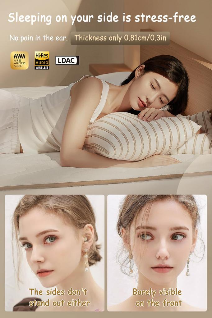 Wireless Bluetooth 5.3 Sleep Earphones for Improved Sleep, Painless, Mini Size, Ultra-Small, In-Ear Type, High Sound-Isolating, Separate Left and