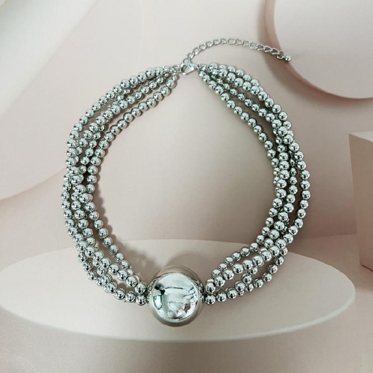 Elegant Layer Imitation Pearls Statement Necklace Large Bead Detailing For Neck Outfits
