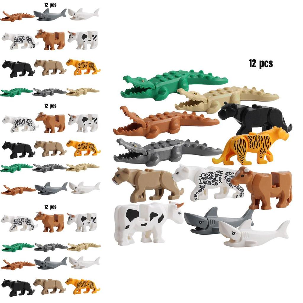 Mini Leopard Crocodile And Shark Animal Building Blocks Set 12 Pieces Of Educational Plastic Toys For Kids