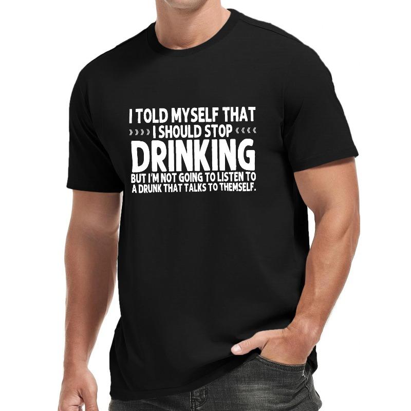 

European Size [Fashion Tee] Spring Summer Fashion I SHOULD STOP Print Men s Round Neck Short Sleeve Tee | Regular Fit T-Shirt Top For Holiday 4XL чорний