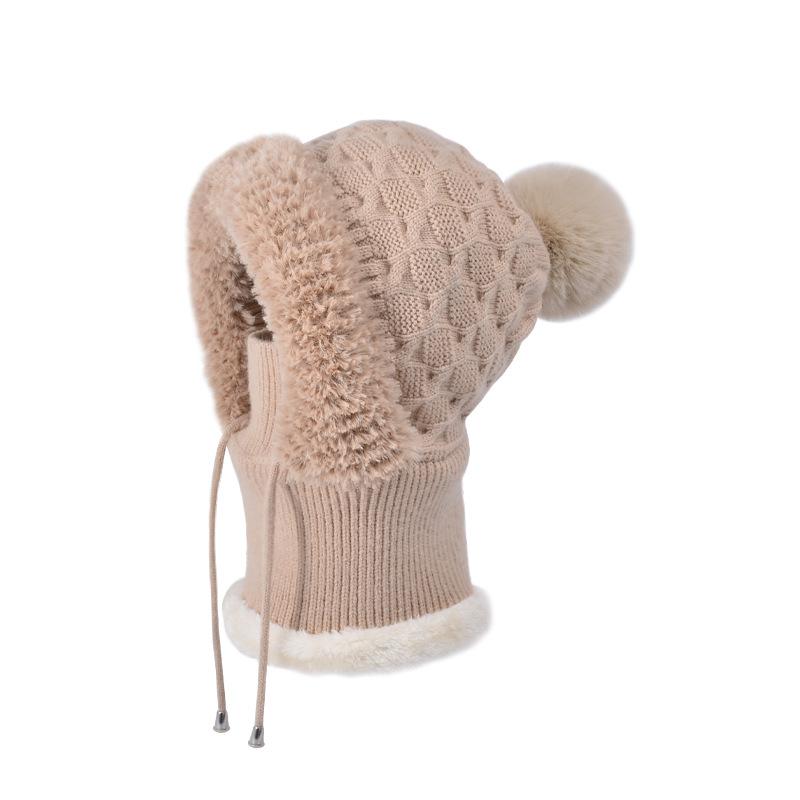 Winter outdoor thermal hat children's face mask scarf integrated pullover hat fleece cold protection ear protection knitted wool hat tide