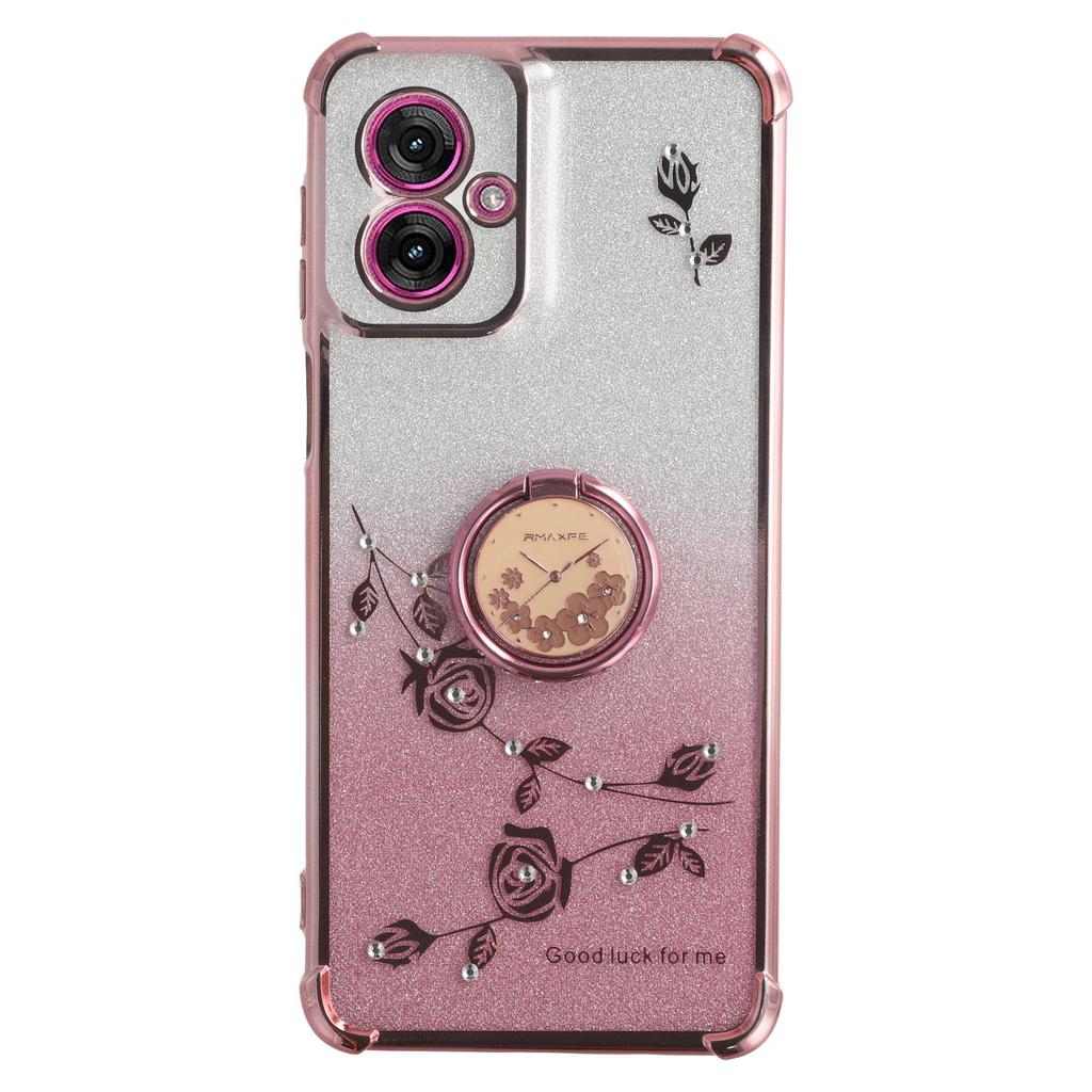 KADEM For Motorola Moto G55 5G Case Ring Kickstand TPU Flowers Phone Cover Gradient Glitter