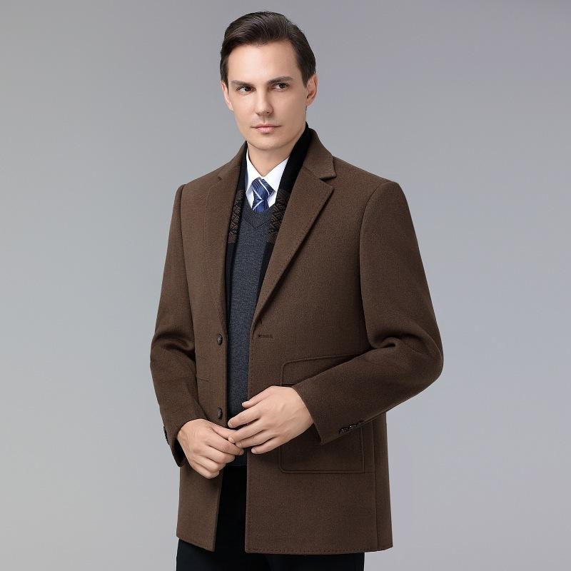 Ordos city-made double-sided cashmere down lining suit collar winter new double-sided nylon woolen coat jacket for men