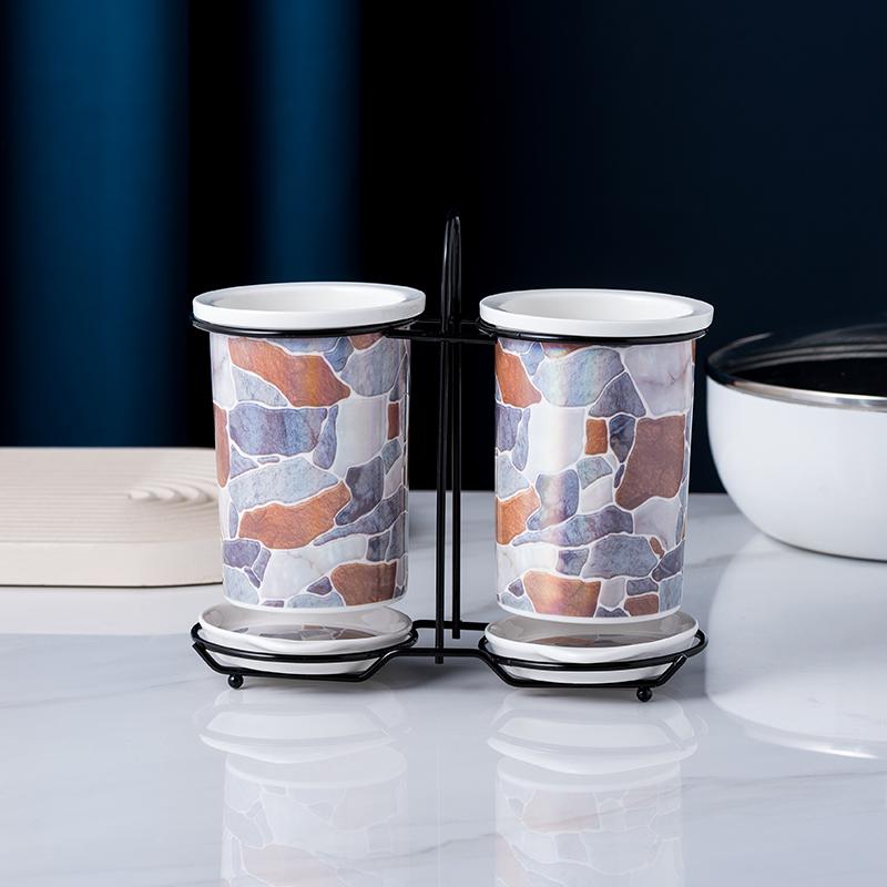 Rock Pattern Ceramic Chopstick Holder Home Tableware Storage Box Shelf Chopsticks Basket Drain Rack Storage Bottle Organizer