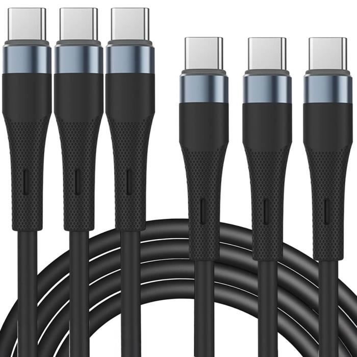 Lot-3 Câble USB-C vers USB-C 60W Rapide pour Samsung Galaxy S25, S25 Plus, S24 Ultra, S24 FE, S23 FE, S22, S21 - 1M Noir