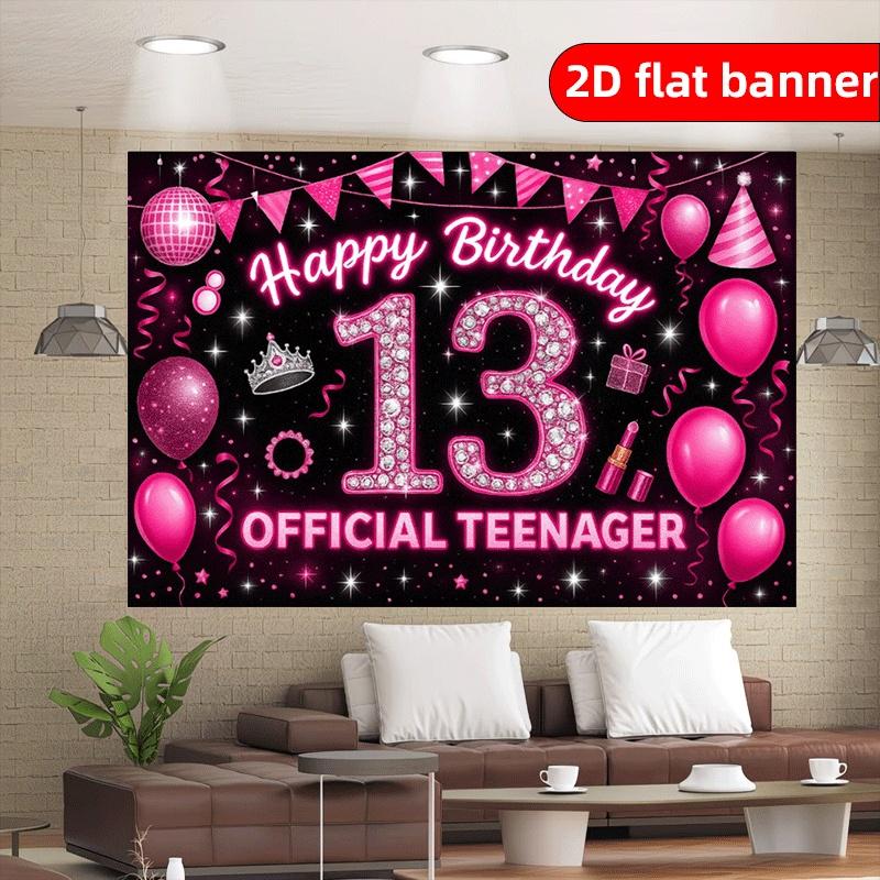 13. Geburtstag Hintergrundtuch Krone und Glitzer Konfetti Innen- und Außenbereich Universelles Geburtstagsfeier Dekoration Banner