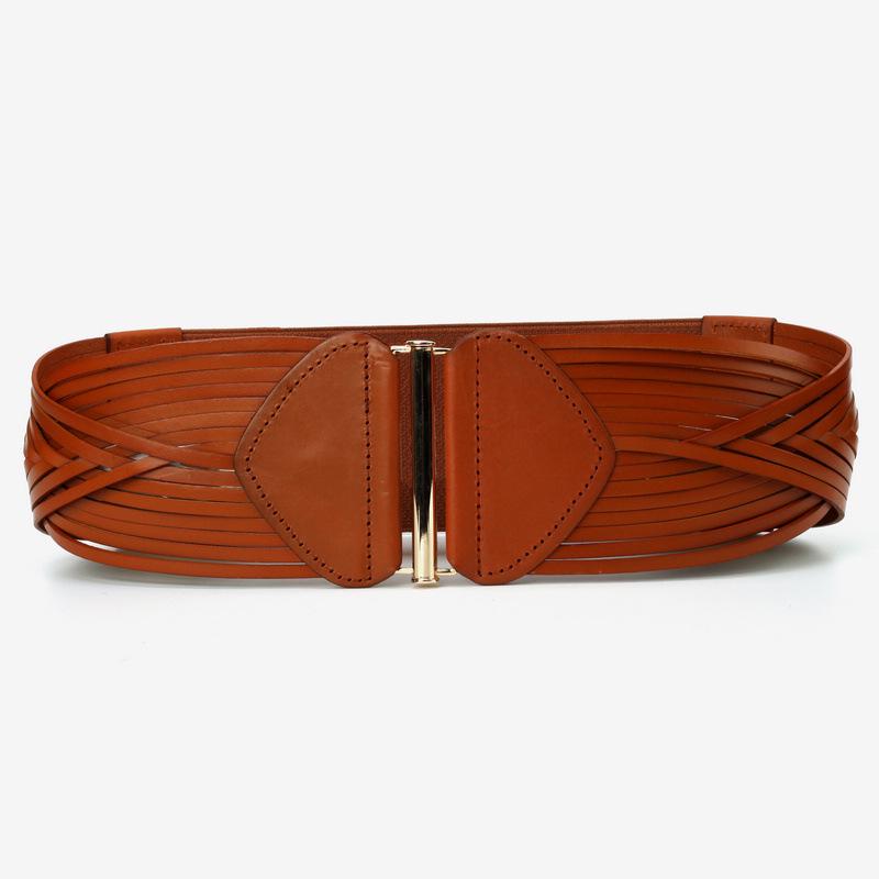 Women's Genuine Leather Wide Waist Cincher - Versatile Belt for Skirts, Coats, and Sweaters.