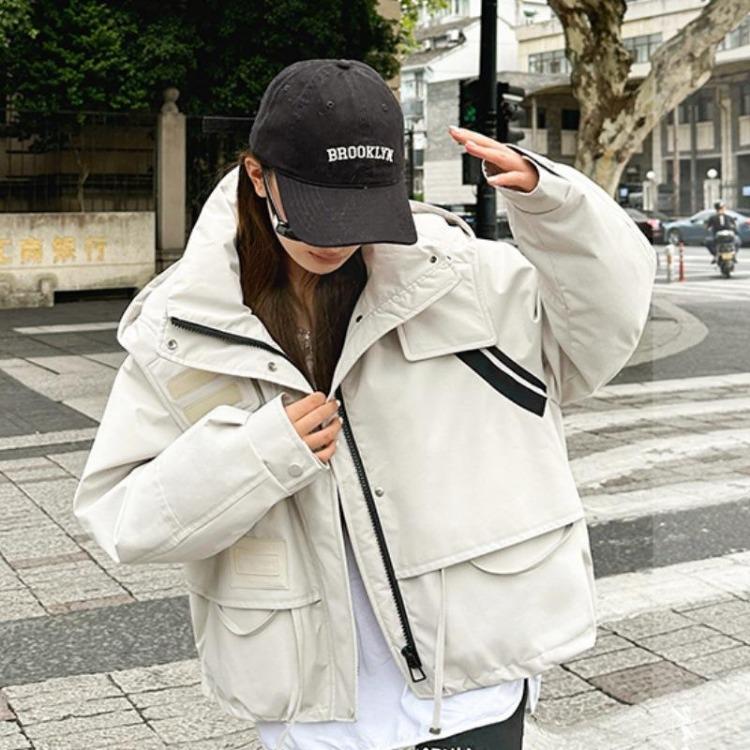 Women Winter New Korean Style Short Thickened Cotton Jacket Loose Hooded Design Warm Overcoming Jacket S