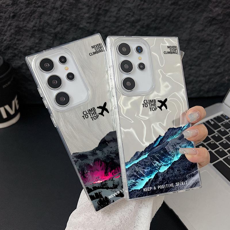 Camlet Laser Case For Samsung Galaxy S25 S24 S23 Ultra Plus S24 FE A55 A56 A54 A25 A15 A16 A34 Mountain Peak Print Phone Cover