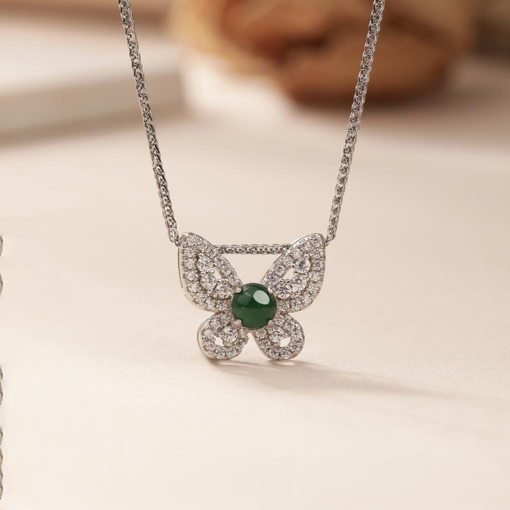 Natural jade S925 pure silver butterfly necklace, high-end light luxury sparkling collarbone chain accessories, women's daily jewelry gifts