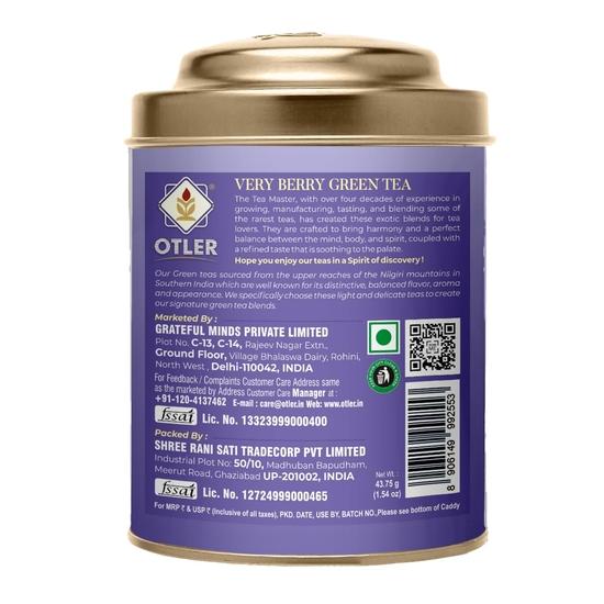 Otler Very Berry Grüner Tee – 25 Teebeutel in Metalldose – 100g – Erfrischender Grüntee mit Beerenaroma und mittlerem Koffeingehalt (Neu & Verbessert)