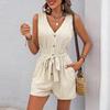 Casual V Neck Striped Sleeveless Straight Leg Women Summer Jumpsuit