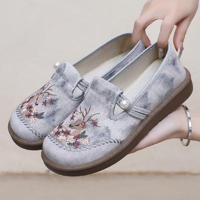 Summer Ethnic Style Embroidered Shoes for Women, Hanfu Shoes for Mothers, Casual Single Shoes