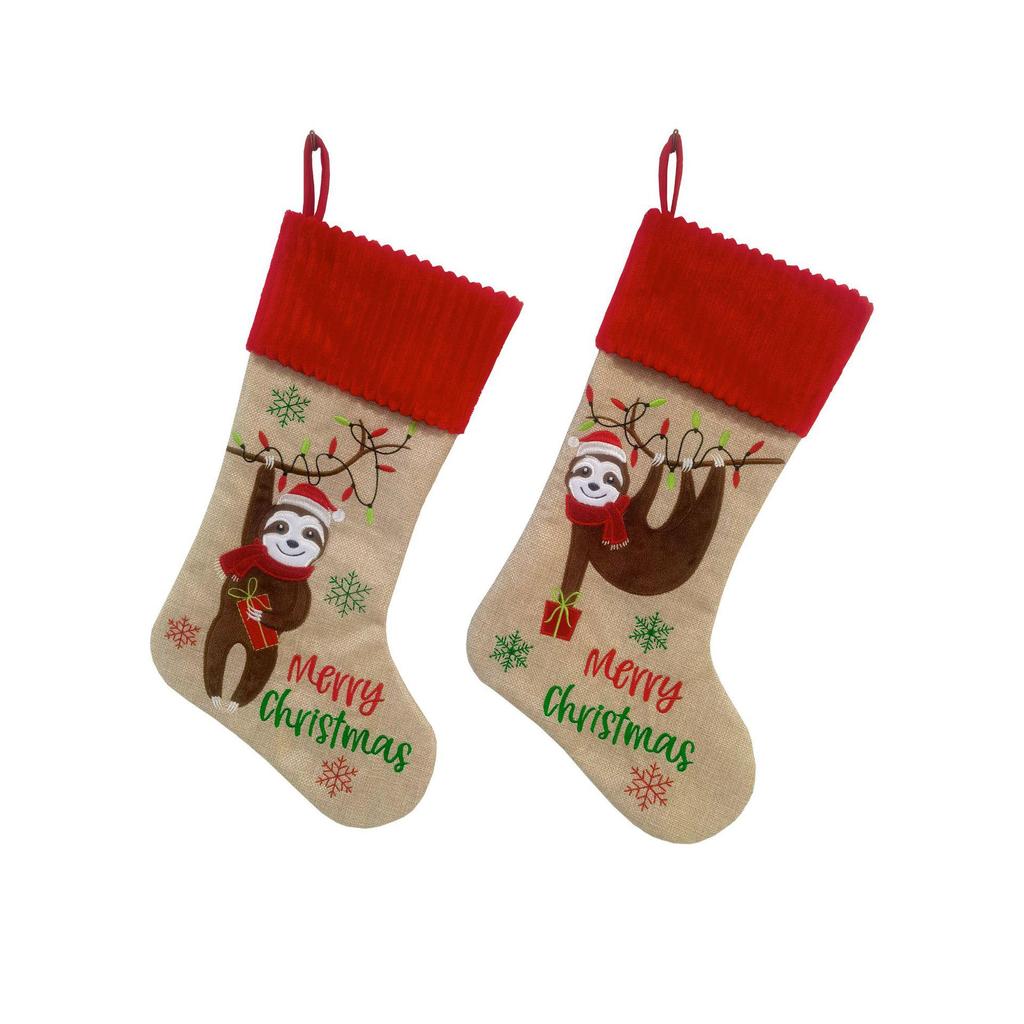 Chaussette de Noël Brodé avec Applique pour Décoration d'Arbre
