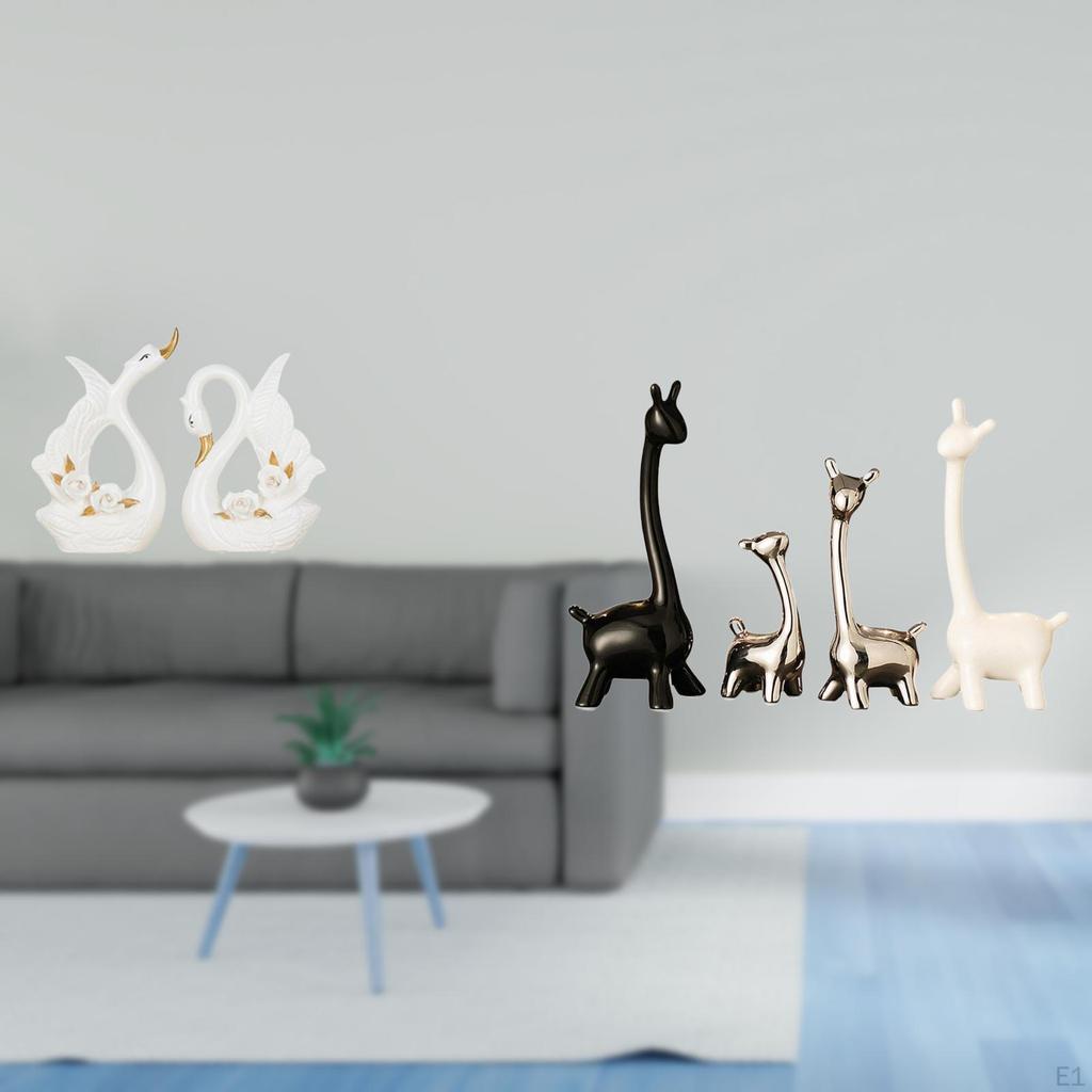 Elegant Ceramic Swan And Giraffe Animal Statues Modern Decorative Sculpture Ornaments for Bookshelf