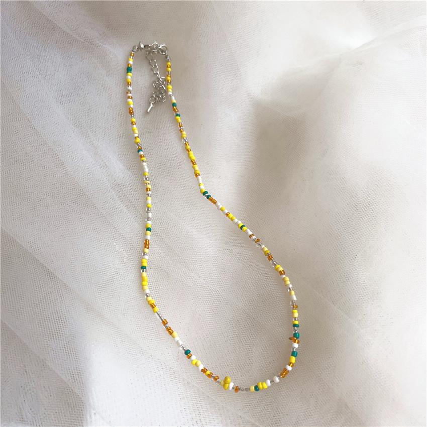 Collier de perles de couleur rétro, Collier de perles de riz arc-en-ciel style fille, Collier de couleur bohème