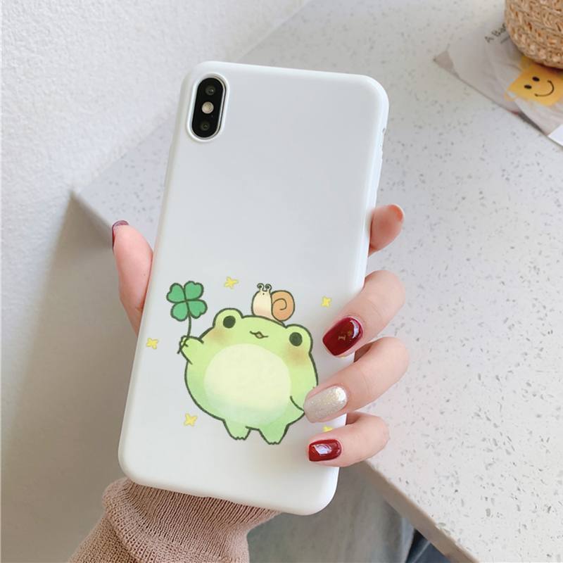 Cute Cartoon Frog Phone Case for iPhone 11 12 13 Mini Pro Xs Max 8 7 6 6S Plus X XR Solid Candy Color Case