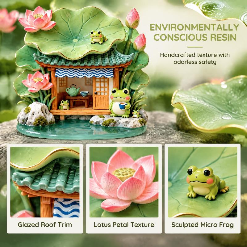 Cute Frog Tea House Fridge Magnet 3D Resin Refrigerator Sticker Lovely Lotus Embossed Decor Magnet For Kitchen Home Decoration