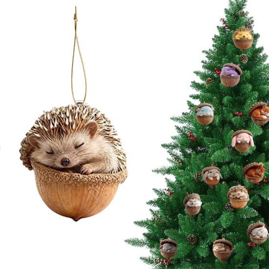 Pine Cone Animal Charm Easy to Hang Acrylic Christmas Hanging Decoration with Festive Theme Bright Color Animal Ornament