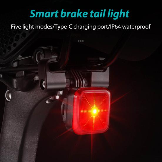 Bicycle Tail Light with Brake Sensor Waterproof USB Rechargeable MTB Road Mountain Bike Seatpost Saddle Mount Night Riding Warning Rear Lamp